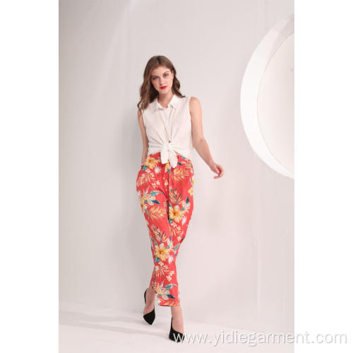 China Women's Tropical Floral Print Ankle Pants Manufactory